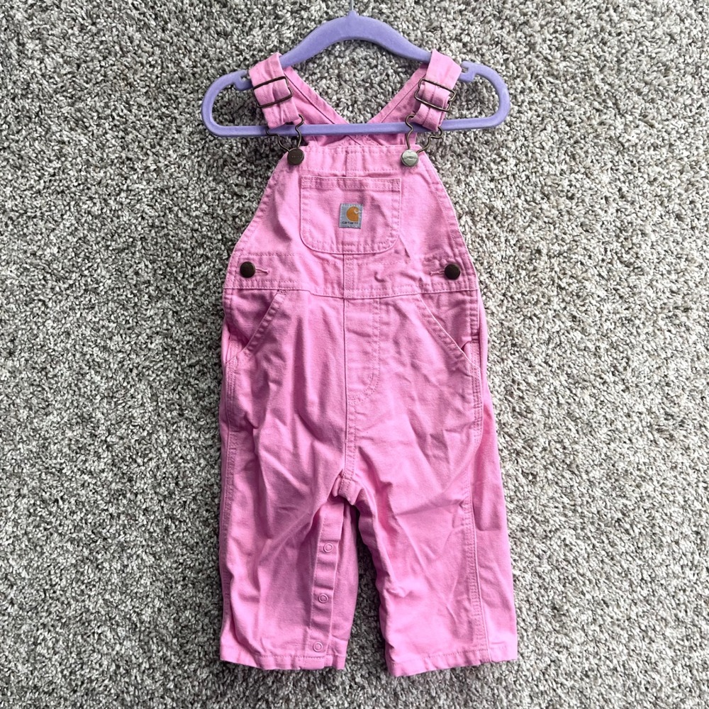 Carhartt Overalls Baby Girls 9M‎ Pink Canvas Bib